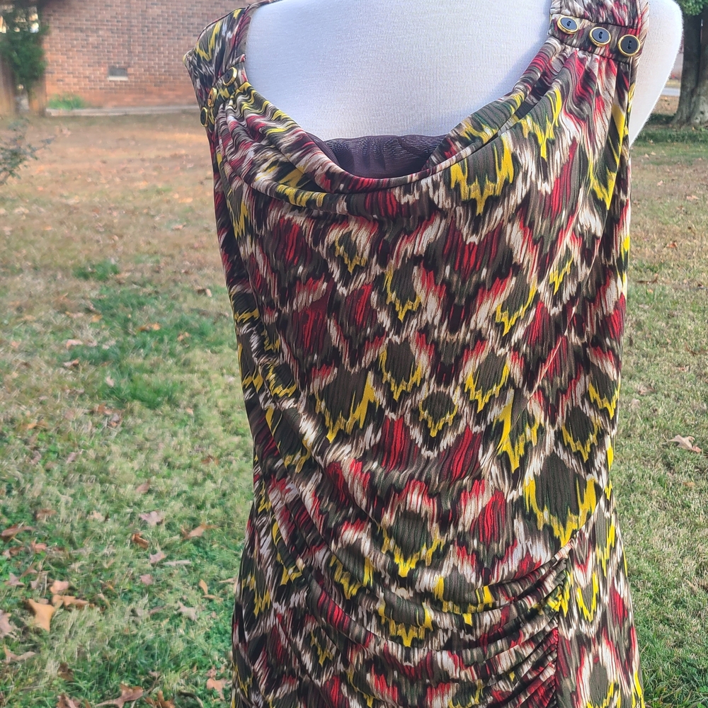 Ashley Stewart Red and Yellow Patterned Blouse